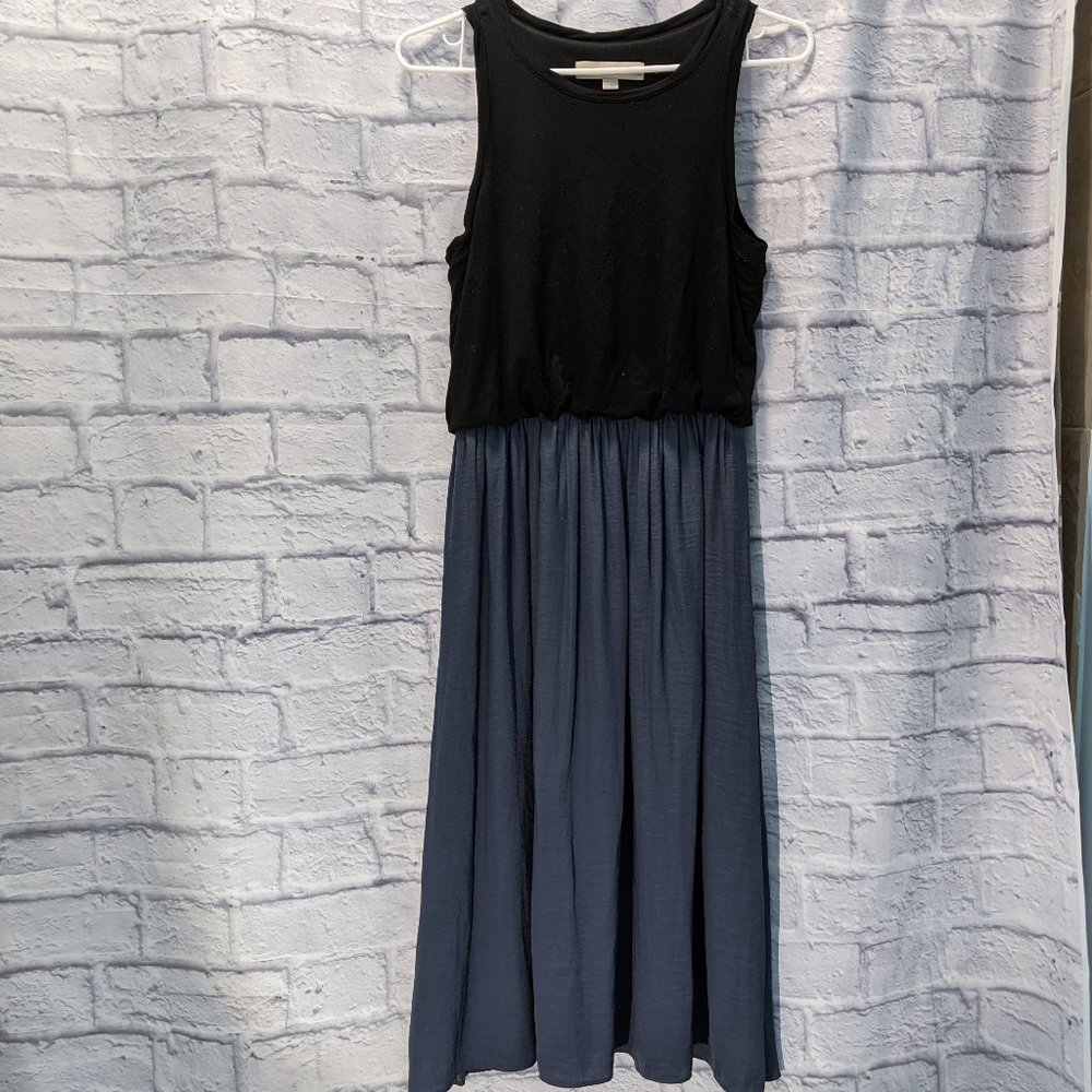 LOFT black & blue midi dress